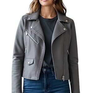 New York & Co Faux Gray Leather Biker Moto Jacket XL